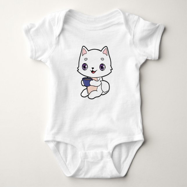 Cat with Cup of Coffee Baby Bodysuit (Front)