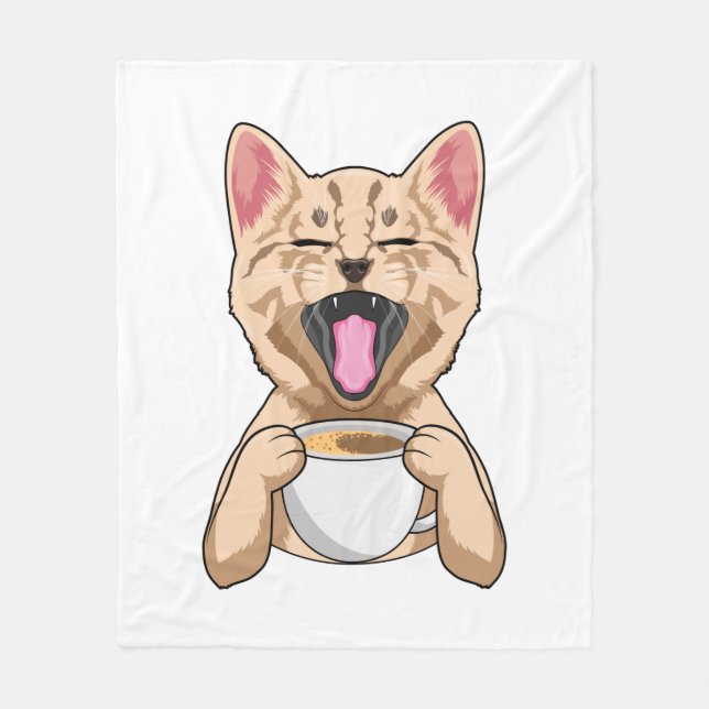 Cat with cup of coffee fleece blanket (Front)