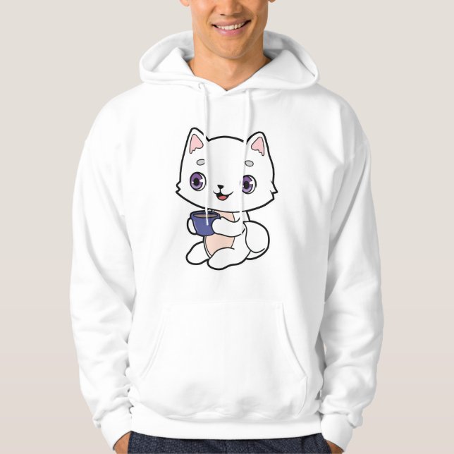 Cat with Cup of Coffee Hoodie (Front)