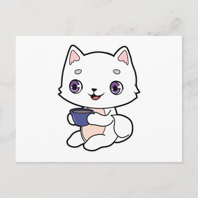 Cat with Cup of Coffee Postcard (Front)