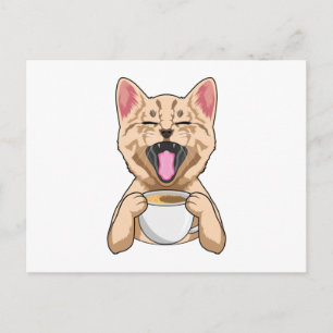 Cat with Cup of Coffee Postcard