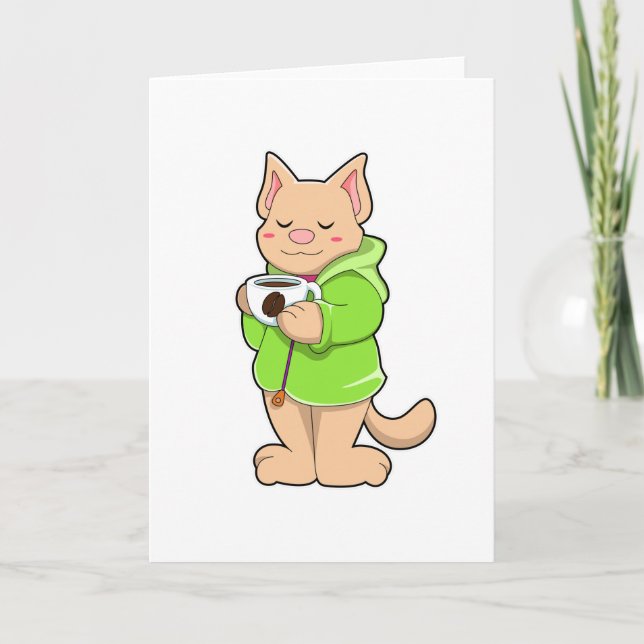 Cat with Cup of Coffee & Pyjamas Card (Front)
