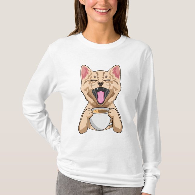 Cat with cup of coffee T-Shirt (Front)