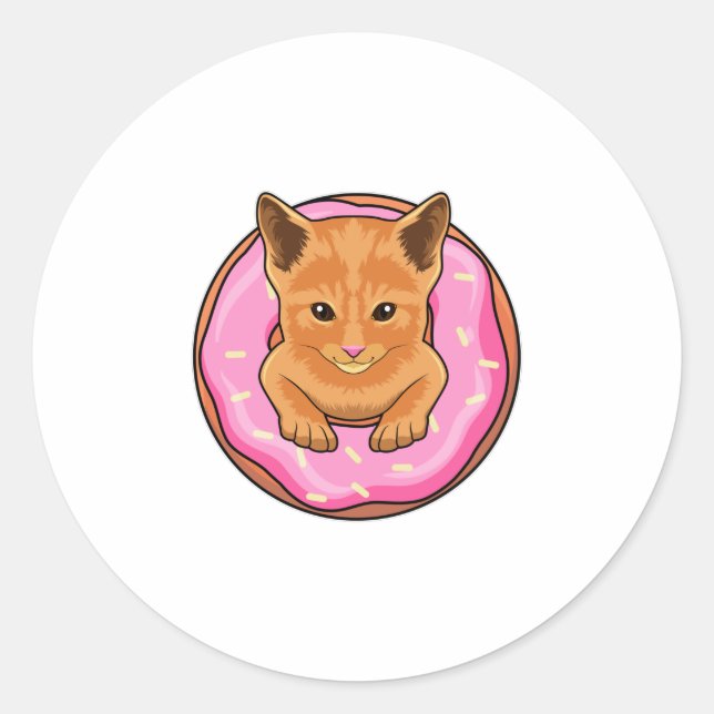 Cat with Doughnut Classic Round Sticker (Front)