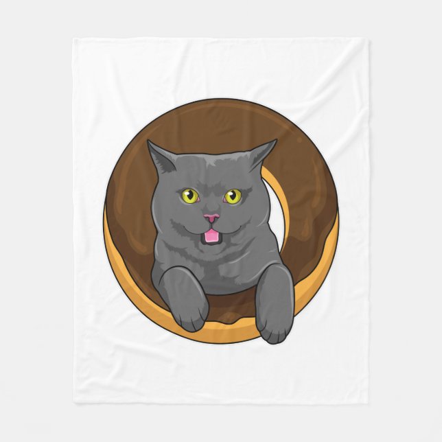 Cat with Doughnut Fleece Blanket (Front)