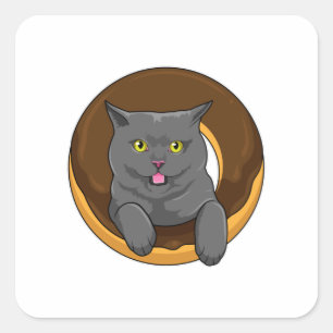 Cat with Doughnut Square Sticker