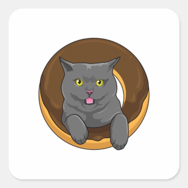 Cat with Doughnut Square Sticker (Front)