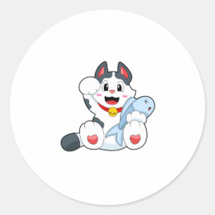 Cat with Fish Classic Round Sticker
