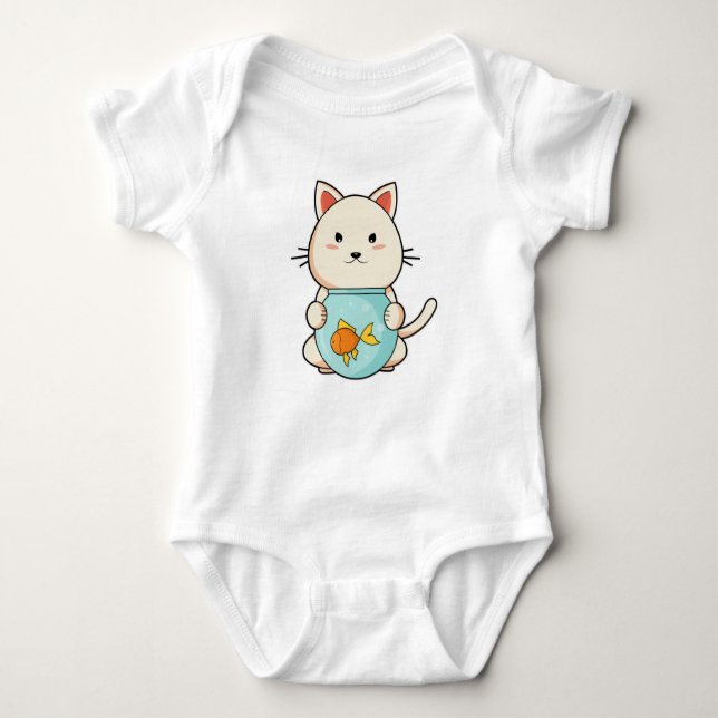 Cat with Fish in Glass Baby Bodysuit (Front)