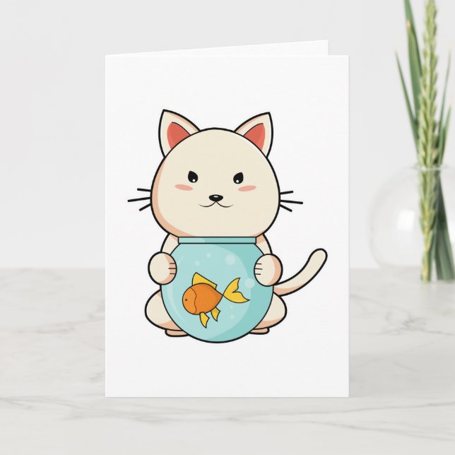 Cat with Fish in Glass Card (Front)