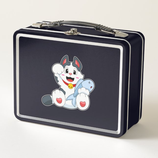 Cat with Fish Metal Lunch Box (Front)
