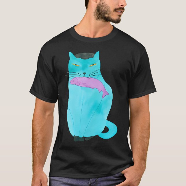 Cat with Fish T-Shirt (Front)