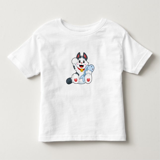 Cat with Fish Toddler T-Shirt (Front)