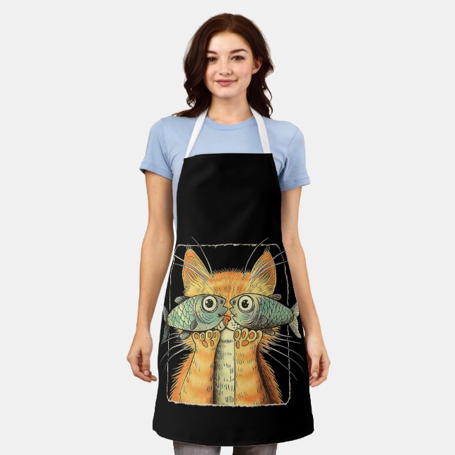 Cat with Fisheyes Kitten Funny Cat Parody Apron (Worn)