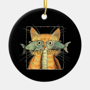 Cat with Fisheyes Kitten Funny Cat Parody Ceramic Tree Decoration