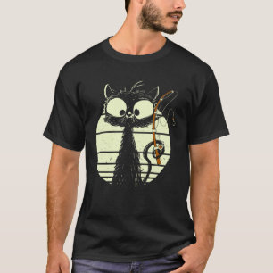 Cat With Fishing Rod Fishing Cat Cute Cat T-Shirt