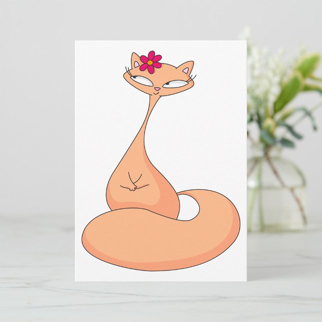 Cat with Flower Cute Kawaii Kitty Invitation (Creator Uploaded)