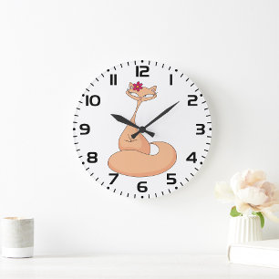 Cat with Flower Cute Kawaii Kitty Large Clock