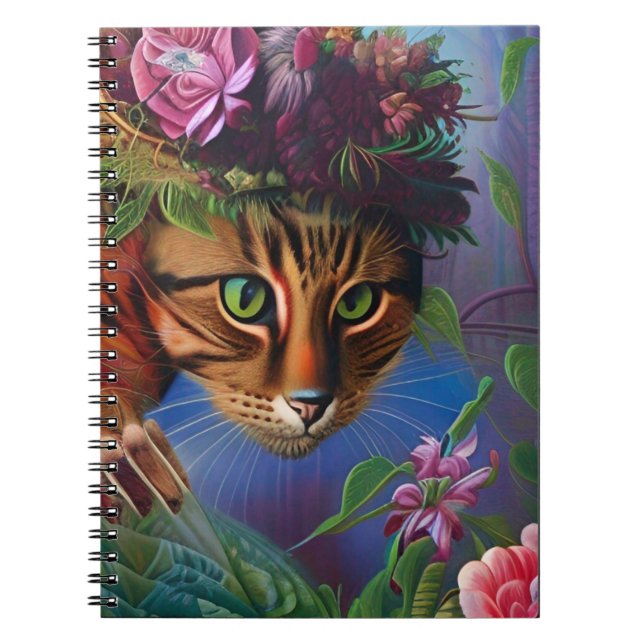 cat with flower hat art notebook (Front)