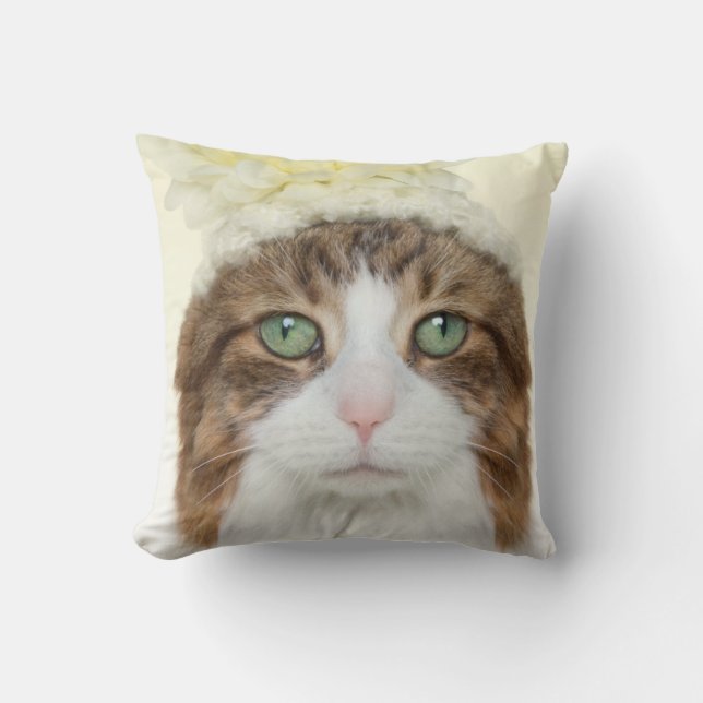 Cat With Flower Hat Cushion (Front)