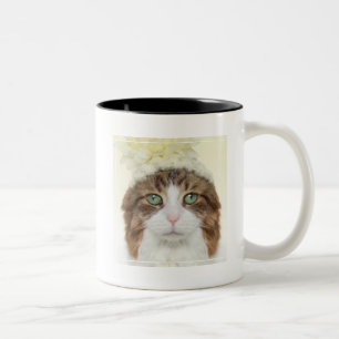 Cat With Flower Hat Two-Tone Coffee Mug