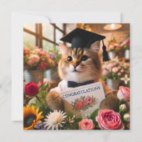 Cat with flower with Congratulations card