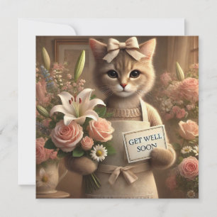 Cat with flower with Get well Soon Card