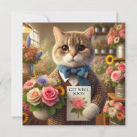 Cat with flower with Get well Soon Card
