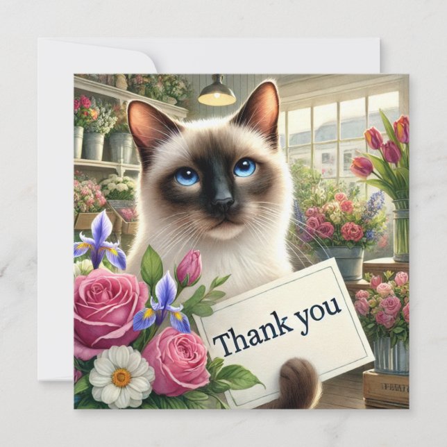 Cat with flower with thank you card (Front)
