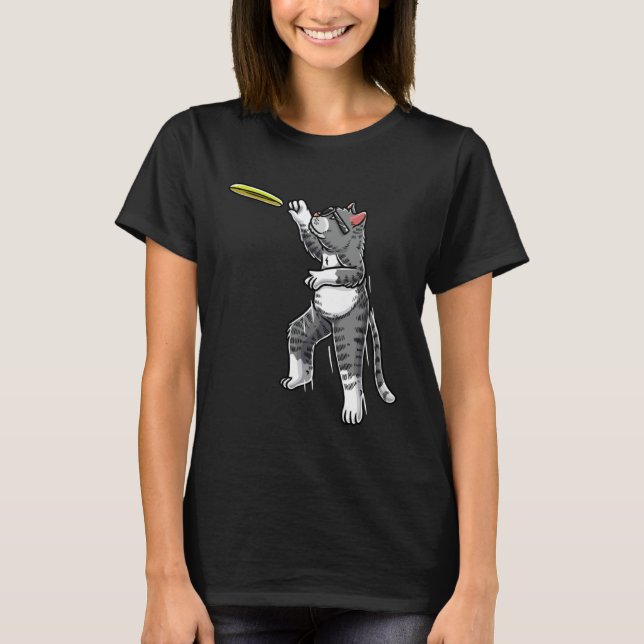 Cat With Flying Frisbee Disc Golf Frisbee Player T T-Shirt (Front)