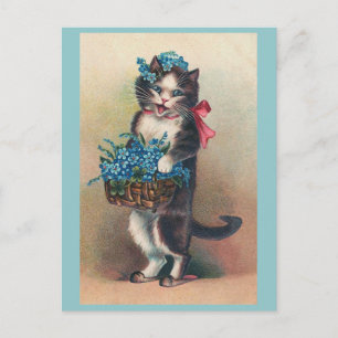 "Cat with Forget-me-Nots 2" Vintage Postcard