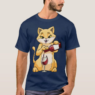 Cat with Glass of Wine and Wine bottle T-Shirt