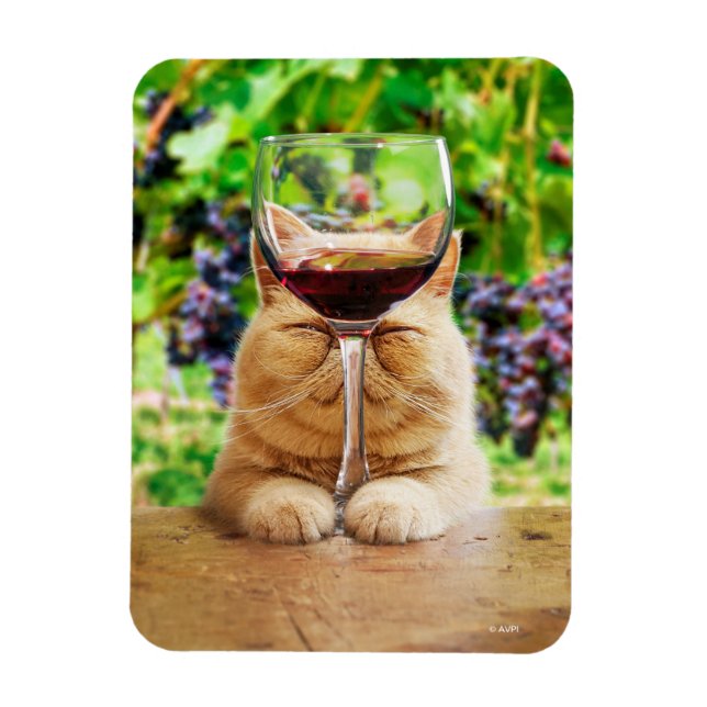 Cat With Glass of Wine Magnet (Vertical)