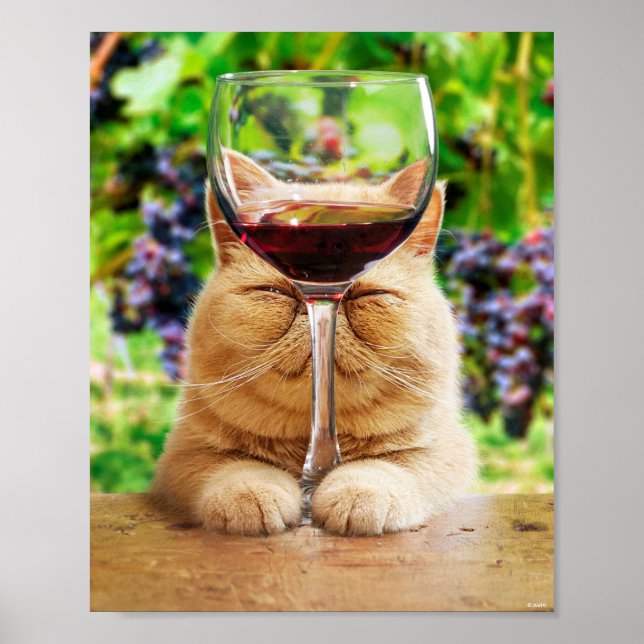 Cat With Glass of Wine Poster (Front)