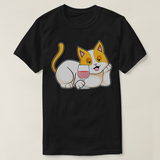 Cat with Glass of Wine T-Shirt (Design Front)