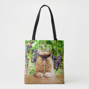 Cat With Glass of Wine Tote Bag