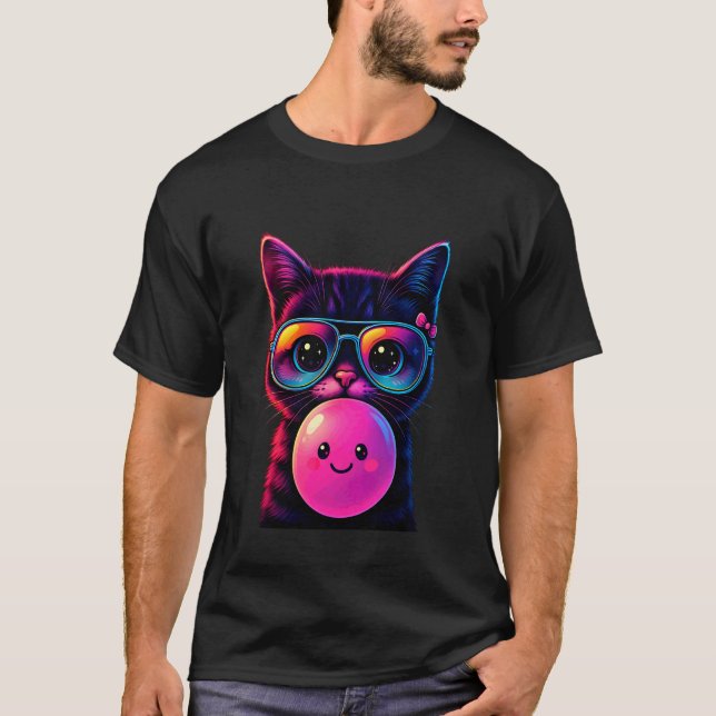 Cat With Glasses Blowing Bubblegum T-Shirt (Front)