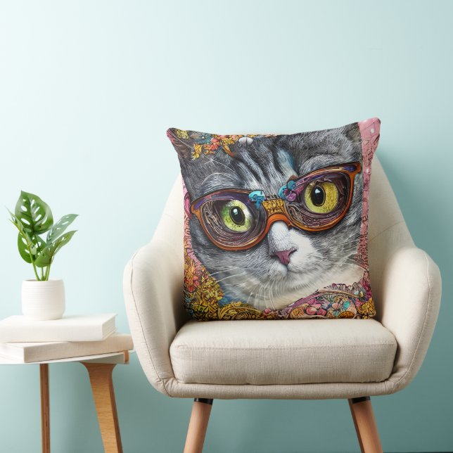 Cat With Glasses Cushion (Chair)