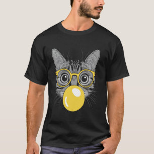 Cat With Glasses Making Bubblegum Bubbles Playful T-Shirt