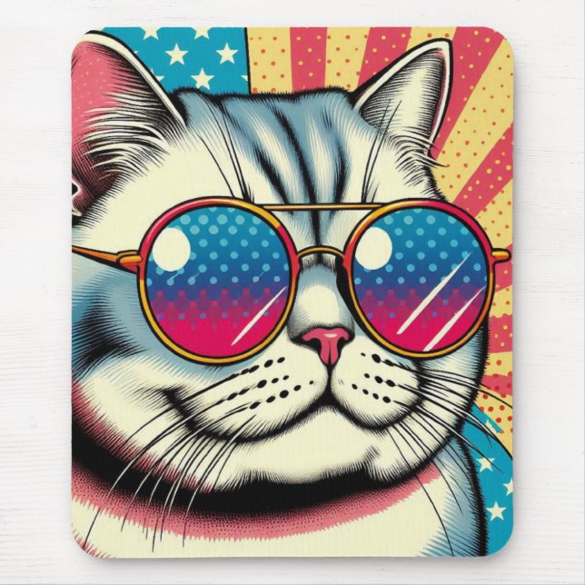 Cat with glasses mouse pad (Front)