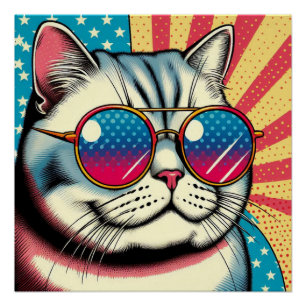 Cat with glasses poster