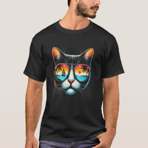 Cat With Glasses Retro Sunglasses T-Shirt