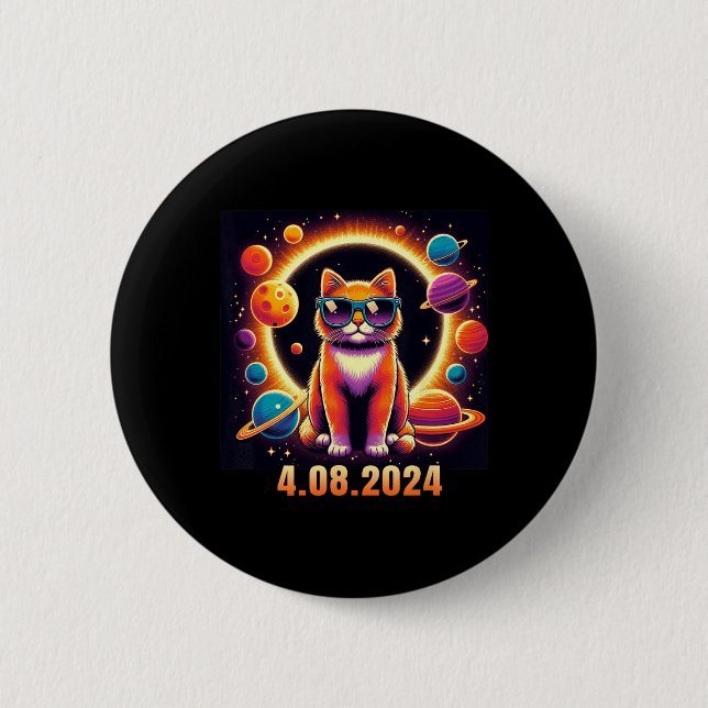 Cat With Gles Solar Eclipse  6 Cm Round Badge (Front)