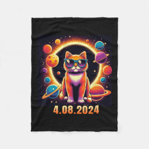 Cat With Gles Solar Eclipse Fleece Blanket
