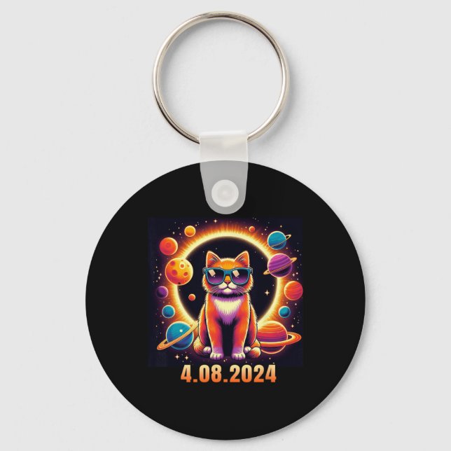 Cat With Gles Solar Eclipse  Key Ring (Front)