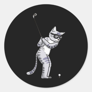 Cat With Golf Club Golfing Golf Player Golfer Classic Round Sticker
