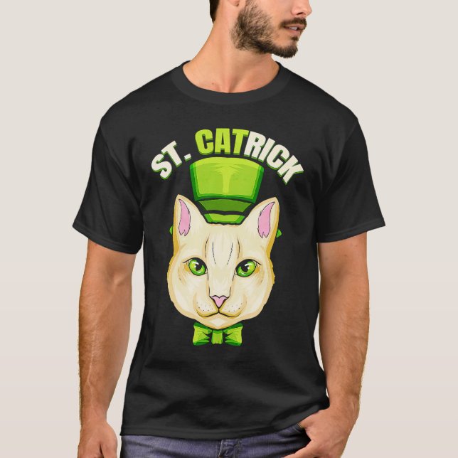 Cat With Green Loop And Cylinder Hat St Catrick Pa T-Shirt (Front)