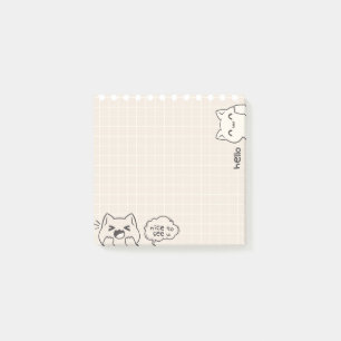 Cat with grid background say hello nice to see you post-it notes