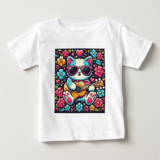 Cat with Guitar Baby T-Shirt (Front)