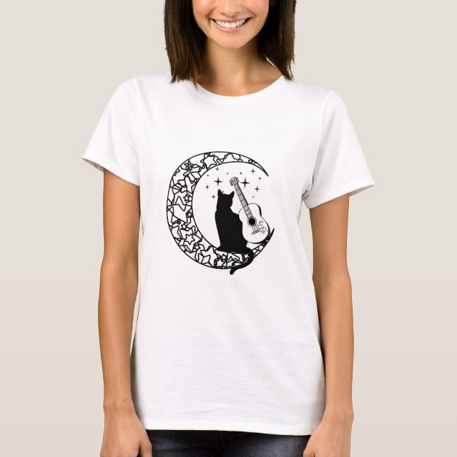 Cat With Guitar, Cat Lover T-Shirt (Front)